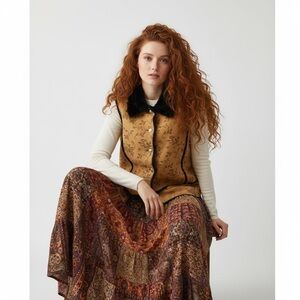 County Clothing Co. Western Faux Suede & Fur Vest - Floral Vine Pattern - Size L